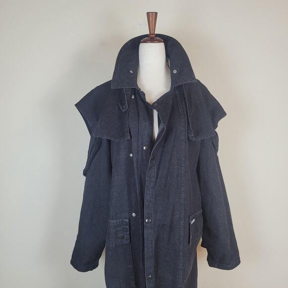 VTG Stoney River Coat Mens Medium Black Denim Duster Western USA Drover Outback - Picture 2 of 10